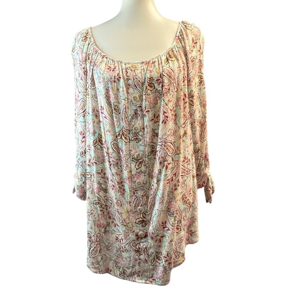 I.N. Studio Peasant Blouse with 3/4 Sleeves that Tie